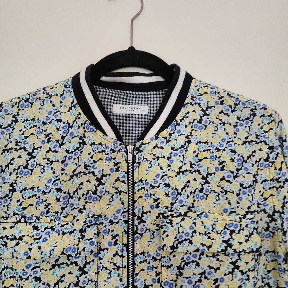 Equipment Abbott Bomber Jacket Coat Zip Up Pure Silk Floral Flowers Size XS - Picture 5 of 16
